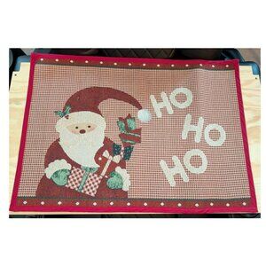 Vintage Christmas Santa Claus Ho Ho Ho Tapestry Rubber Back Door Throw Mat Rug